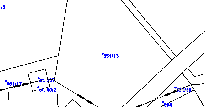 Parcela st. 551/13 v KÚ Kobyly, Katastrální mapa