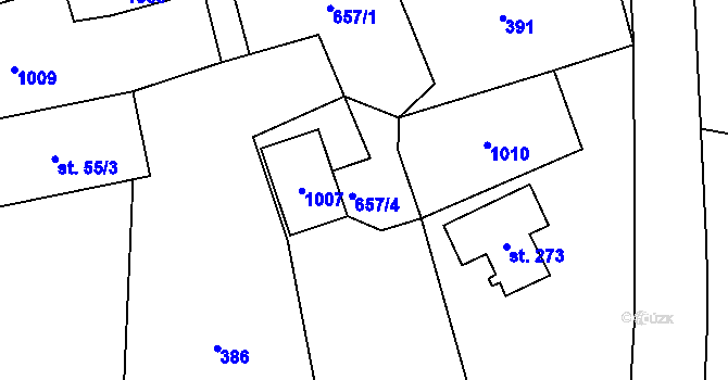Parcela st. 657/4 v KÚ Kobyly, Katastrální mapa