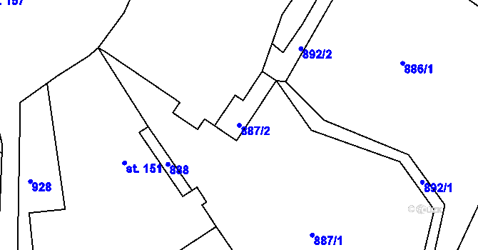 Parcela st. 887/2 v KÚ Kobyly, Katastrální mapa