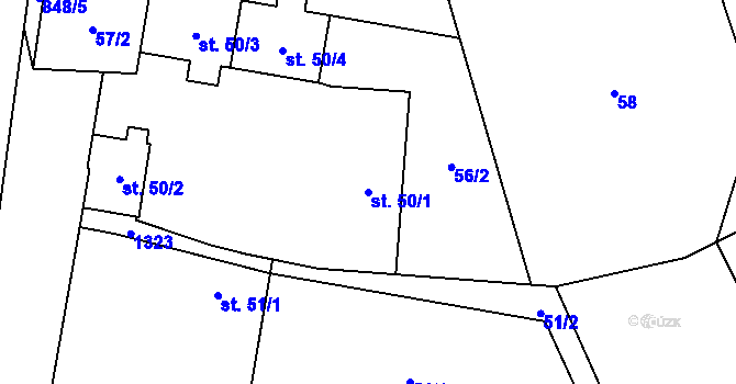 Parcela st. 50/1 v KÚ Kocbeře, Katastrální mapa