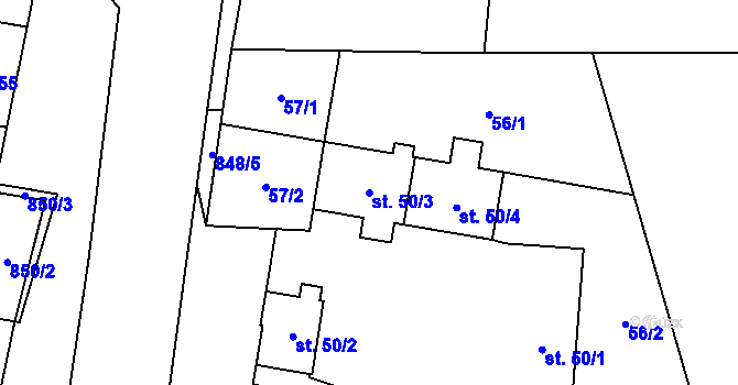 Parcela st. 50/3 v KÚ Kocbeře, Katastrální mapa