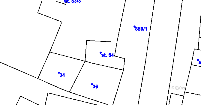 Parcela st. 54 v KÚ Kocbeře, Katastrální mapa
