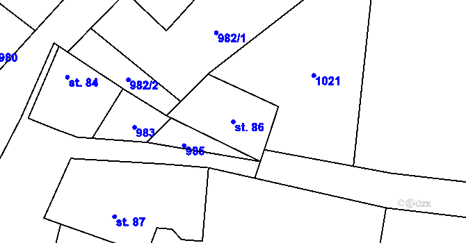 Parcela st. 86 v KÚ Kocbeře, Katastrální mapa