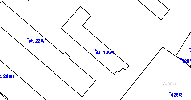 Parcela st. 136/4 v KÚ Kocbeře, Katastrální mapa