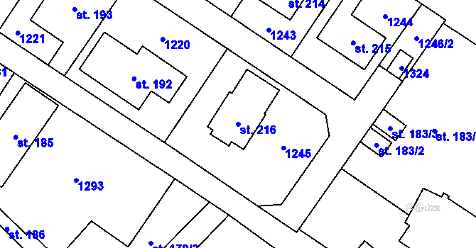 Parcela st. 216 v KÚ Kocbeře, Katastrální mapa
