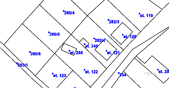Parcela st. 246 v KÚ Kocbeře, Katastrální mapa