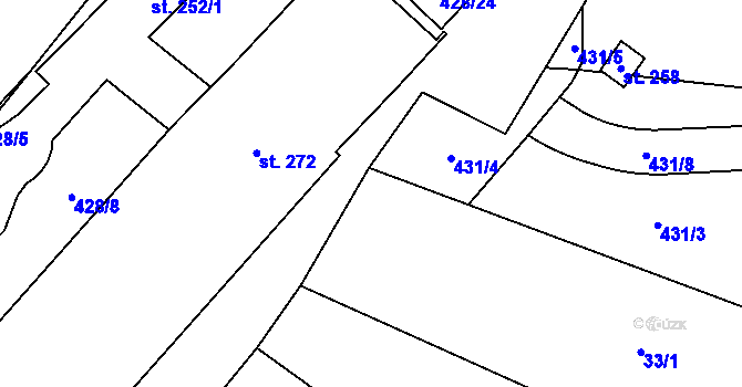 Parcela st. 33/2 v KÚ Kocbeře, Katastrální mapa