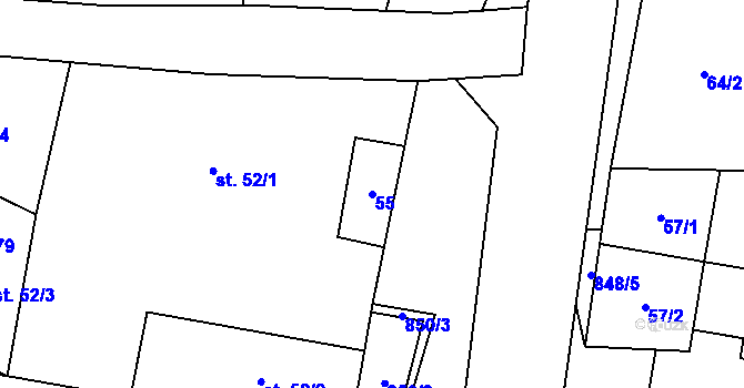 Parcela st. 55 v KÚ Kocbeře, Katastrální mapa