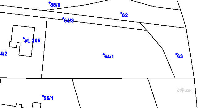 Parcela st. 64/1 v KÚ Kocbeře, Katastrální mapa