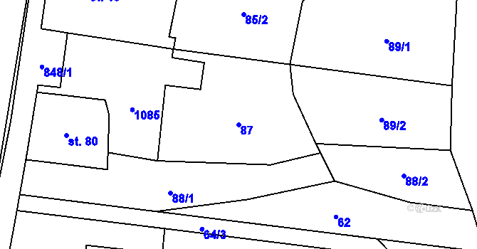 Parcela st. 87 v KÚ Kocbeře, Katastrální mapa