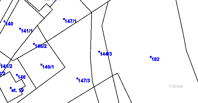 Parcela st. 144/3 v KÚ Kocbeře, Katastrální mapa