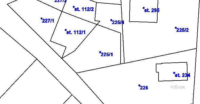 Parcela st. 225/1 v KÚ Kocbeře, Katastrální mapa