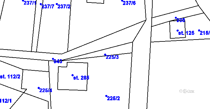 Parcela st. 225/3 v KÚ Kocbeře, Katastrální mapa