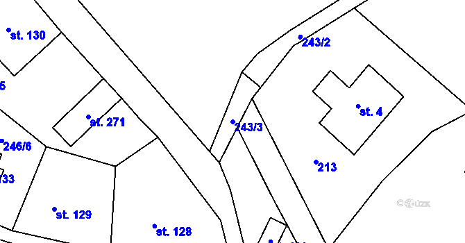 Parcela st. 243/3 v KÚ Kocbeře, Katastrální mapa