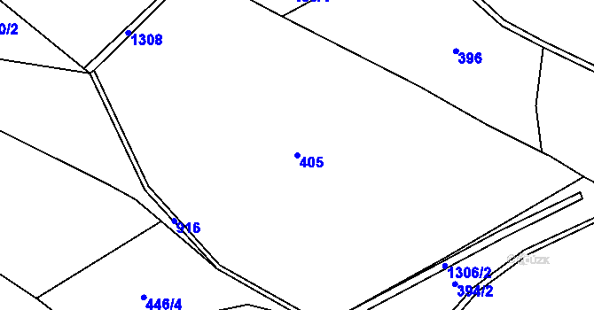 Parcela st. 405 v KÚ Kocbeře, Katastrální mapa