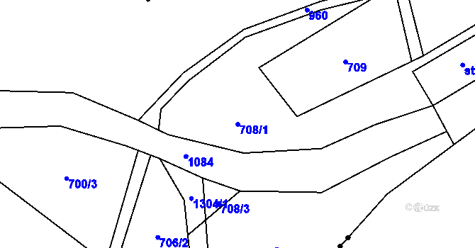 Parcela st. 708/1 v KÚ Kocbeře, Katastrální mapa