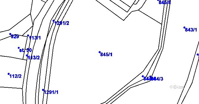 Parcela st. 845/1 v KÚ Kocbeře, Katastrální mapa