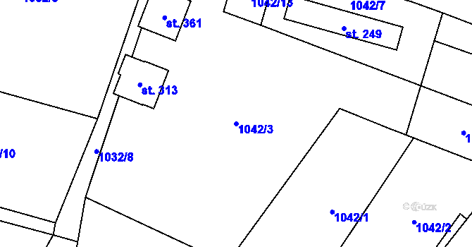 Parcela st. 1042/3 v KÚ Kocbeře, Katastrální mapa