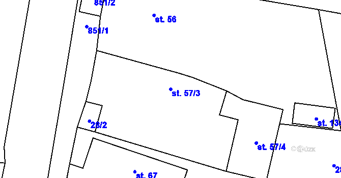 Parcela st. 57/3 v KÚ Kocbeře, Katastrální mapa