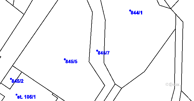 Parcela st. 845/7 v KÚ Kocbeře, Katastrální mapa