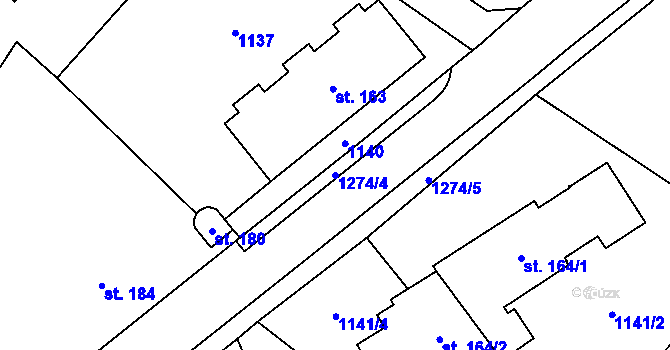 Parcela st. 1274/4 v KÚ Kocbeře, Katastrální mapa