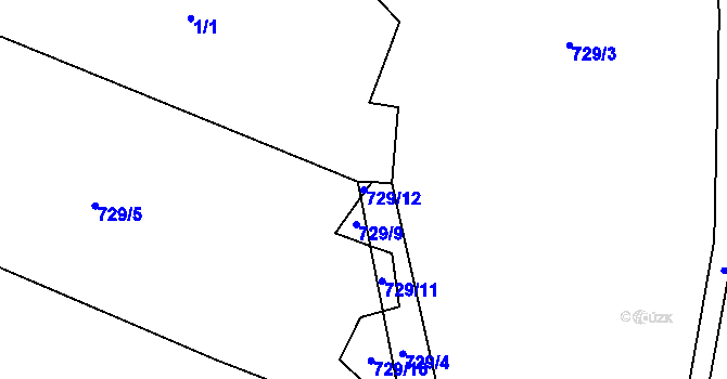 Parcela st. 729/12 v KÚ Kocbeře, Katastrální mapa