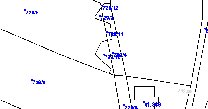 Parcela st. 729/10 v KÚ Kocbeře, Katastrální mapa