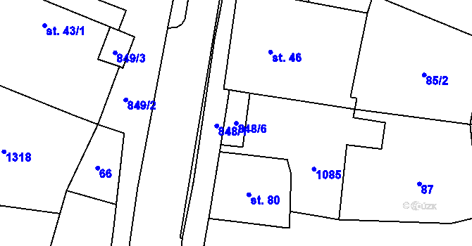 Parcela st. 848/6 v KÚ Kocbeře, Katastrální mapa