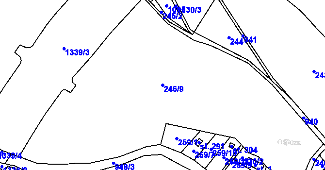Parcela st. 246/9 v KÚ Kocbeře, Katastrální mapa