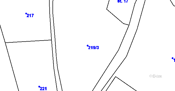 Parcela st. 219/3 v KÚ Kocbeře, Katastrální mapa