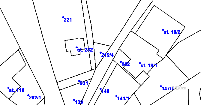 Parcela st. 219/4 v KÚ Kocbeře, Katastrální mapa
