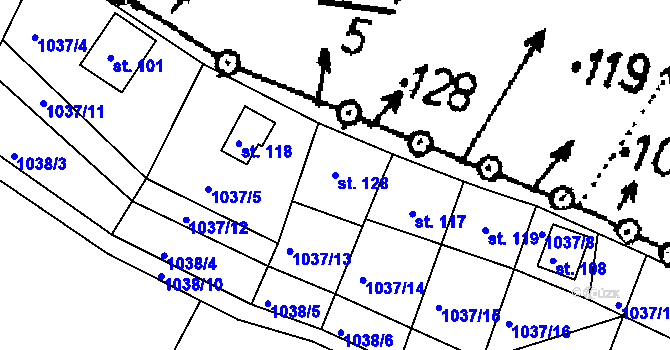Parcela st. 128 v KÚ Kocelovice, Katastrální mapa