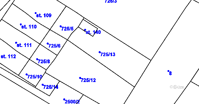 Parcela st. 725/13 v KÚ Kocelovice, Katastrální mapa