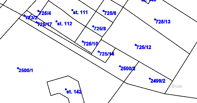 Parcela st. 725/14 v KÚ Kocelovice, Katastrální mapa