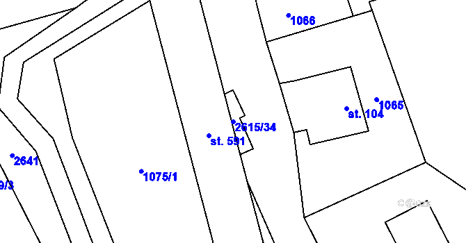 Parcela st. 2615/34 v KÚ Koclířov, Katastrální mapa