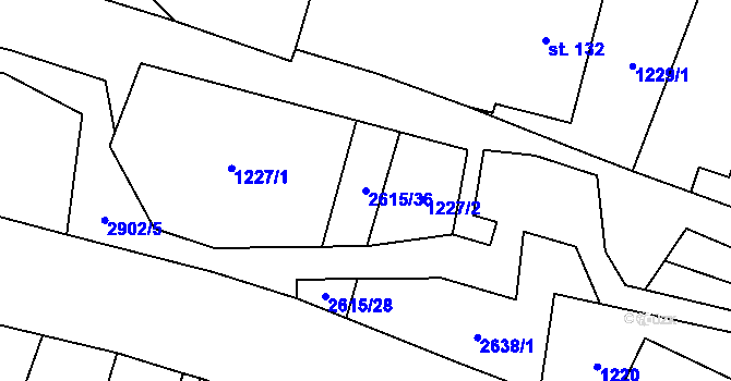 Parcela st. 2615/36 v KÚ Koclířov, Katastrální mapa