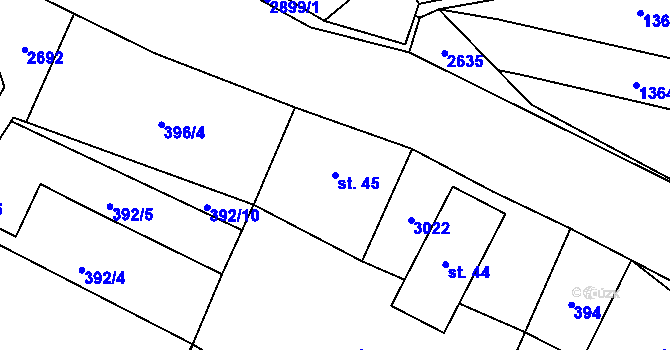 Parcela st. 45 v KÚ Koclířov, Katastrální mapa