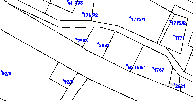 Parcela st. 189/2 v KÚ Koclířov, Katastrální mapa