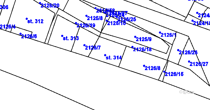 Parcela st. 314 v KÚ Koclířov, Katastrální mapa