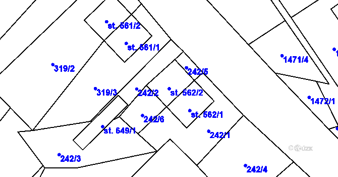 Parcela st. 562/2 v KÚ Koclířov, Katastrální mapa