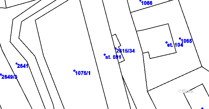 Parcela st. 591 v KÚ Koclířov, Katastrální mapa