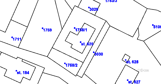 Parcela st. 625 v KÚ Koclířov, Katastrální mapa