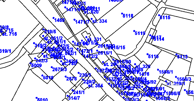 Parcela st. 2615/1 v KÚ Koclířov, Katastrální mapa