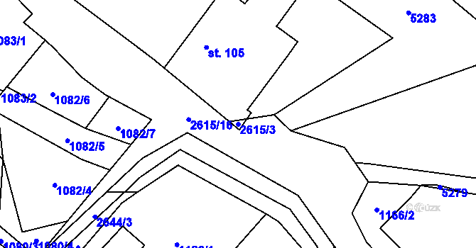 Parcela st. 2615/3 v KÚ Koclířov, Katastrální mapa