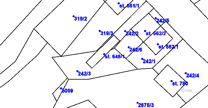 Parcela st. 649/1 v KÚ Koclířov, Katastrální mapa