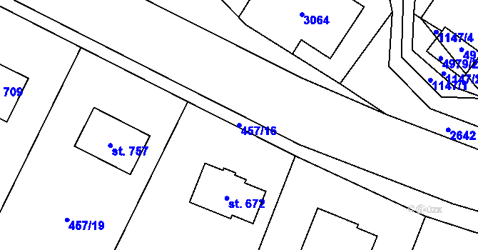 Parcela st. 457/16 v KÚ Koclířov, Katastrální mapa