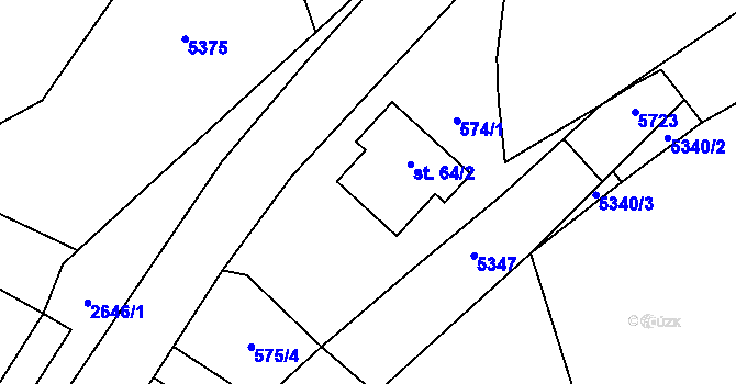 Parcela st. 64/1 v KÚ Koclířov, Katastrální mapa