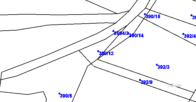 Parcela st. 390/12 v KÚ Koclířov, Katastrální mapa