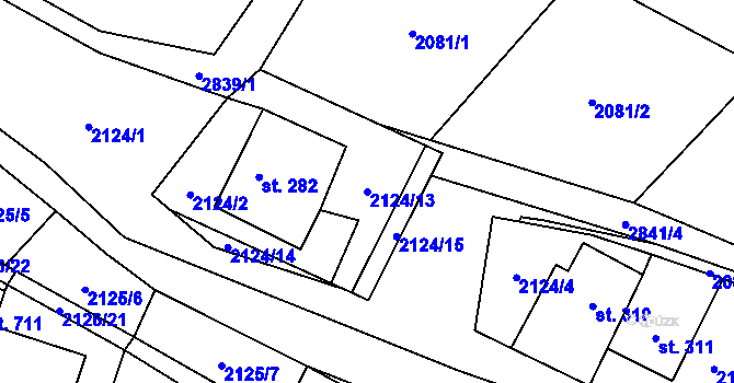 Parcela st. 2124/13 v KÚ Koclířov, Katastrální mapa