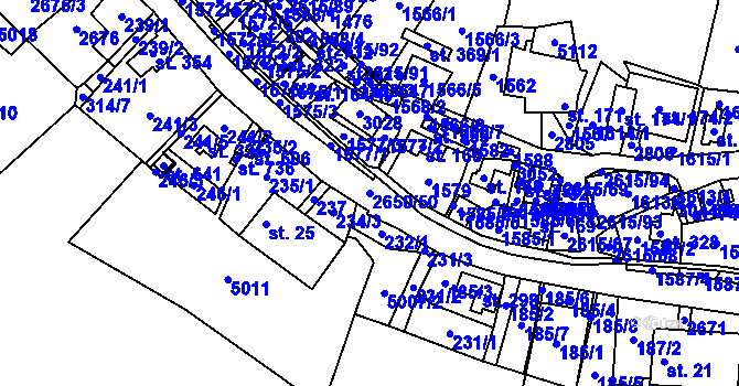Parcela st. 2650/50 v KÚ Koclířov, Katastrální mapa